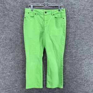 Signature Jeans Women 8 Green Crop Flare Mid Rise Denim Light Wash Pockets
